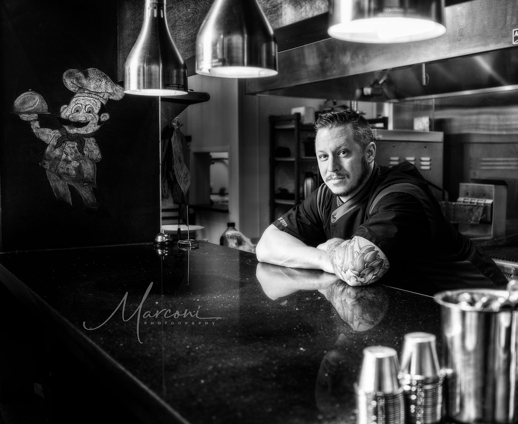 black and white chef portrait